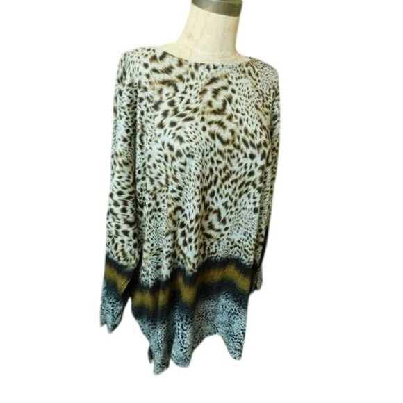 Jess & Jane Size 3X Plus Size Artsy Leopard  Safari  Knit Top NWT - Picture 2 of 3
